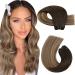 Moresoo Weft Hair Extensions Sew in Hair Extensions Real Human Hair Dark Brown Ombre to Light Brown with Golden Blonde Double Weft Hair Extensions 16 Inch 100g/Pack #4/10/16 16 Inch(Pack of 1) WEFT #4/10/16