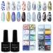Warm Girl Nail Art Foil Glue Gel with Mix Foil Stickers Set 2PCS 8ML Nail Foil Glue 20 Rolls Foil Stickers DIY Transfer Foil Nail Art Decoration 32