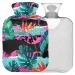 NAANLE hot water bottle with watercolor flowers palm leaves with reference transparent hot water bottle hot water bottle for bed hand feet warmer pain relief heat and cold therapy large 2 l