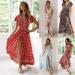 Women's Flower Print Maxi Dress - Casual Summer Vintage Sundress | V-Neck, Short Sleeve, Plus Size - White (X-Large) - Buy Online on GoSupps.com