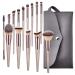 Makeup Brushes, Conical Handle Professional Premium Synthetic Makeup Brush Set Kit With Case Bag for Blending Foundation Powder Blush Eyeshadow,14 Count Champagne Gold with bag