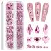Noverlife 660PCS Nail Art Rhinestones Nail Gemstones, 3D Multi Shapes Flatback Nail Crystals Diamonds for Nail Design, Sparkle Nail Beads with Wax Pen for DIY Craft Makeup Dressup Manicure Decoration Pink