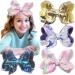4PCS Bling 8Inch Hair Bows Large Big Sparkly Glitter Reversible Sequin Hair Bows Alligator Hair Clips Hair Accessories for Girls Toddlers Kids Children Teens Young Women