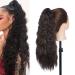 Long Curly Drawstring Ponytail Clip in Wavy Natural Ponytail Hair Extension Hairpieces for Black Women 18 Inches Dark Brown