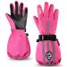 MCTi Kids Gloves Waterproof Winter Warm Snow Ski Gloves Long Cuff Fleece Lined with Reflective Strap Pink XX-Small(Fits 5-7 years)