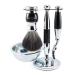 Edwin Jagger 4pc set Compatible With Gillette Mach3 Cartridge Shaving Brush Black Synthetic Fibre With Stand Chrome Plated (Imitation Ebony)