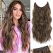 Halo Hair Extensions with Adjustable Transparent Headband Size 4 Secure Clips Long Wavy Invisible Wire Secret Hairpieces 20 Inch Honey Blonde Mixed Light Brown Hair Extensions for Women