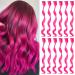 Pink colored hair extensions clip in for girls 22 inch colorful curly wavy hair extensions for party highlight hair accessories hair parts for children women (12 pcs pink)