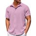 Hawaii shirt men Revers single -colored waffle summer t shirt big sizes button bars short -sleeved beach shirt loose leisure shirts oversized tshirt men's traditional shirt holiday shirts 7xl light pink