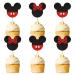 Ercadio 24 PCS Mouse Inspired Cupcake Toppers Glitter Black and Red Mouse Cupcake Picks Baby Shower Kids Boys Birthday Party Cake Decorations Supplies Red Mi Red