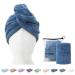 ENETIX 2 pieces microfiber towel for women hair quick-dry 25 70 cm super absorbing anti-frizz hair turban fast drying hair towels with button (royal blue)