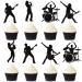 Ercadio 25 Pack Rock Band Cupcake Toppers Black Glitter Band Cupcake Picks Rock Pop Music Theme Cupcake Picks Music Concert Theme Birthday Party Cake Decorations Supplies Pattern-4