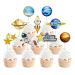 Blumomon 36 Pcs Space Cake Topper Planet Astronaut Earth Cupcake Picks Space Theme Kids Baby Shower Party or Birthday Party Cake Decorations Blue