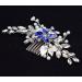 Silver Vintage Wedding Hair Comb with Blue Sapphire Rhinestone and Ivory Pearl - Handmade Bridal Headpiece for Brides and Bridesmaids - Buy Online on GoSupps.com