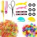 rubber bands+50 colorful mini clips+2 combs+2 rubber band cutter for hair+6 black spiral hair ties+2 floral double barrettes+2 alligator clips+2 hair pull through tool and a gift box (Colorful)