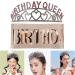 Beavorty Birthday Queen Crown and Sash Set Women Crystal Rhinestone Tiara Headband Birthday Sash for Birthday Decorations - Buy Online on GoSupps.com
