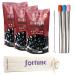 Boba Tapioca Pearl Bubble Tea Drink DIY Set | WuFuYuan Black Large Balls 8.8oz (3 pack) + 3 FortuneHouse Reusable Stainless Steel Round Boba Straws, 3 Silicone Tips, 1 Cleaning Brush, 1 Canvas Bag