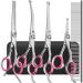 Dog Grooming Scissors Kit with Safety Round Tips, 4CR Stainless Steel Professional 6 in 1 Grooming Scissors for Dogs, Heavy Duty Titanium Coated Sharp & Durable Dog Thinning Shears For Pets, Pink
