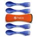 Tapirus 4 Blue Spork to Go Set - Durable and BPA Free Sporks - Spoon, Fork and Knife Combo Utensils Flatware - Mess Kit for Camping, Hunting and Outdoor Activities - Comes in a Carrying Case (Blue)