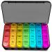 Pill dose 7 days 4 compartments tablet box 7 days 4 times a day pills 7 days in the evening portable medication box for storing tablets (removable/rainbow black) a black housing