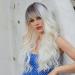 EMMOR Ombre Platinum Blonde Long Curly Wig with Bangs - Heat Resistant Synthetic Hair for Natural Daily Look - Buy Online on GoSupps.com