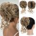 S-Noilite Claw Clip Messy Bun Hair Pieces Tousled Updo Hair Bun Hair Chignon Curly Wavy Hair Scrunchies Synthetic Ponytail Hair Extensions for Women - Light Brown & Ash Blonde 12H24