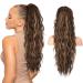 REECHO Ponytail Extension 26" Long Beach Wave Drawstring Pony Hair Extension Synthetic Pony Tail Hairpiece for Women - Chestnut Brown with Golden Highlights