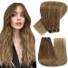 Hetto whip extensions balayage real hair browning medium brown to light brown and darkest blonde blonde extensions remy ombre brown 100g 45cm 4-2 #6/8/14 brown to darkest blonde