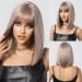 OUFEI Ash Blonde Bob Wig With Bangs Short Straight Wig For Women Synthetic Hair Wigs for Daily Party Cosplay Wear Ash Blonde(1123-1)