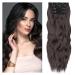 AOMIG Clip in Extensions 4PCS Hair Extensions with Clips Synthetic Wavy Curly Hair Extension Wavy Hair Extensions Clip in Hairpiece Natural Hair Extensions for Women Ladies (Dark Brown)