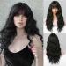 HAIRCUBE Long Black Wigs for Women Synthetic Wavy Hair Wig with Neat Fringe for Daily Black L