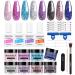 wakaniya Nail Dip Powder Kit 8 Colors Glitter Purple Galaxy Nails Powder Set with Liquids Base Top Coat Nail Remover Pads Dip Nails Starter Kit with Everything for Beginners 8 colors dip nail kit