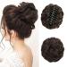 Sofeiyan Claw Clip Messy Bun Hairpieces Wavy Curly Hair Bun Clip in Claw Chignon Ponytail Hairpiece Tousled Updo Hair Extensions Synthetic Scrunchie Hair Piece for Women Dark Auburn Mix Darkest Brown