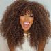 CURLCRAZY 16inch Curly Wig with Bangs for Black Women Kinky Short Curly Wig Afro Wigs(Brown)