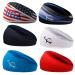 Workout Headbands for Men & Women   Wide Headband for Sport   Elastic Fabric Soft Head Bands Working Out  Sweatband Black Red White Tie Dye American USA Flag  Set of 6 Unisex Sports Hairbands