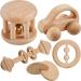 5 Pieces Wooden Baby Toys Wooden Montessori Toys for Babies 0-6-12 Months Wood Toys Rattles with Bells Montessori Wood Baby Push Car Wooden Newborn Toy for Infant Boys and Girls Gifts