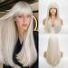 HAIRCUBE Natural White Wigs for Women with Highlights Straight Wigs with Fringe for Daily Natural White with Highlights