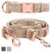Rose Gold Dog Collar and Lead(2m) Set | Exceptionally Elegant & Adjustable | 3 Adjustable Lengths Dog Leash | Soft and Easy to Clean L(15.7"-25.6") Beige