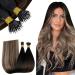 RUNATURE Nano Ring Hair Extensions Human Hair Black Fading to Brown with Caramel Blonde Nano Hair Extensions Balayage Nano Human Hair Extensions 14 Inch 50 Gram 14" A-Nano-#1B/4/27