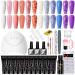 Poly Nail Gel Kit, 12 Color but 24 Effect, Poly Extension Gel Nail Kit with 36W U V LED Nail Lamp Glitter Poly Nail Gel VANREESA Gel Nail Starter Kit for Beginners Gift for Women PINK+PURPLE