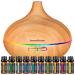 InnoGear Aromatherapy Diffuser & 10 Essential Oils Set, 400ml Diffuser Ultrasonic Diffuser Cool Mist Humidifier with 4 Timers 7 Colors Light Waterless Auto Off for Large Room Office, Yellow Wood Grain