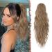 FESHFEN Ponytail Extensions Drawstring Ponytails Hair Extension Light Brown Mix Natural Blonde Long Curly Wavy Hair Piece Synthetic Pony Tail Hairpieces for Women 18 inch 18 Inch Light Brown Mix Natural Blonde