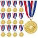 Juvale 12 Pack Soccer Medals for Kids and Adults, Team Participation Trophies, Party Favors, Red, White, and Blue Stripes, Soccer Ball and Goal Net Design (Metal, Gold)