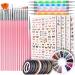 Nail Art Brush Kit, Teenitor Nail Art Kit with 15pcs Nail Brushes, 5pcs Nail Dotting Tools, 5 Sheets Butterfly Nail Art Stickers, 10 Rolls Nail Striping Tape and Color Rhinestones for Nails