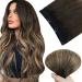 Easyouth Balayage Wire Hair Extensions Real Hair Wire Extensions Ombre Black to Brown and Honey Blonde Secret Hair Extensions Invisible Fish Line Hair 14 Inch 70g 14 Inch 1-Wire #1B/6/27