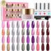 Lavender Violets 20 Colors Dip Powder Nail Kit Starter 0.5 oz/bot. Large Jar Glitter Nude Pink Dipping Powder Set with Dip Liquid Gel, Nail Brush and Nail File, Pop the Champagne Collection K934
