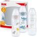 NUK First Choice+ Baby Bottles Set | 0-6 Months | Temperature Control | Anti Colic Vent | 300 ml | BPA-Free | Silicone Teat | 3 Count | Safari Animals (Blue) 3 Count (Pack of 1) Single