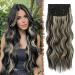 Feshfen clip in extensions 4PCs hair extensions with clips synthetic corrugated hair exension black mixed blond wavy wavy hair extensions clip in hair part for women 50 cm