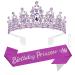 Chanaco Birthday Sash Princess Crown Birthday Girl Sash Tiaras for Women Birthday Crown Birthday Girl Headband Purple Happy Birthday Decorations Princess Birthday Party Supplies Gifts