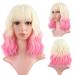 FAELBATY Short Pink Wig White Gold Ombre Pink Wig With Bangs Short Wave Bob Synthetic Wig Cosplay Wig for Women Halloween Wig Costume Wigs (12" 613/Pink)